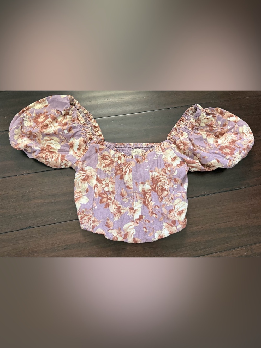 Altar'd State Lavender Floral Puff Sleeve Crop Top XS